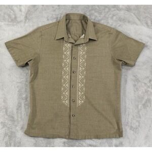 Guayabera Shirt Mens M Cuban Dad Camp Retro Kingsman Custom Tailors Beige Boho